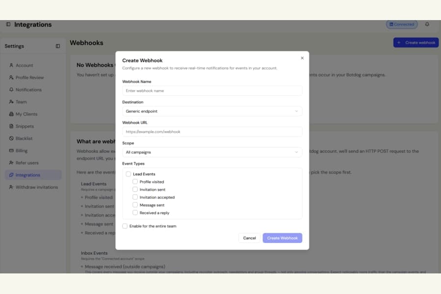 Webhooks now send job title, location and 19 other details screenshot