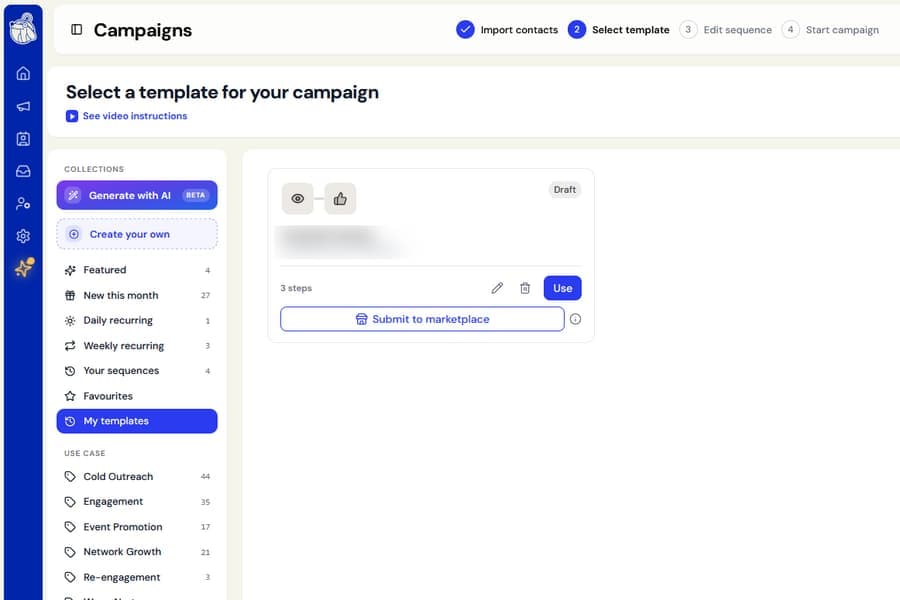 Use your own templates in campaigns - before publishing screenshot