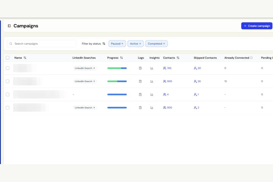 Faster Campaigns Page screenshot
