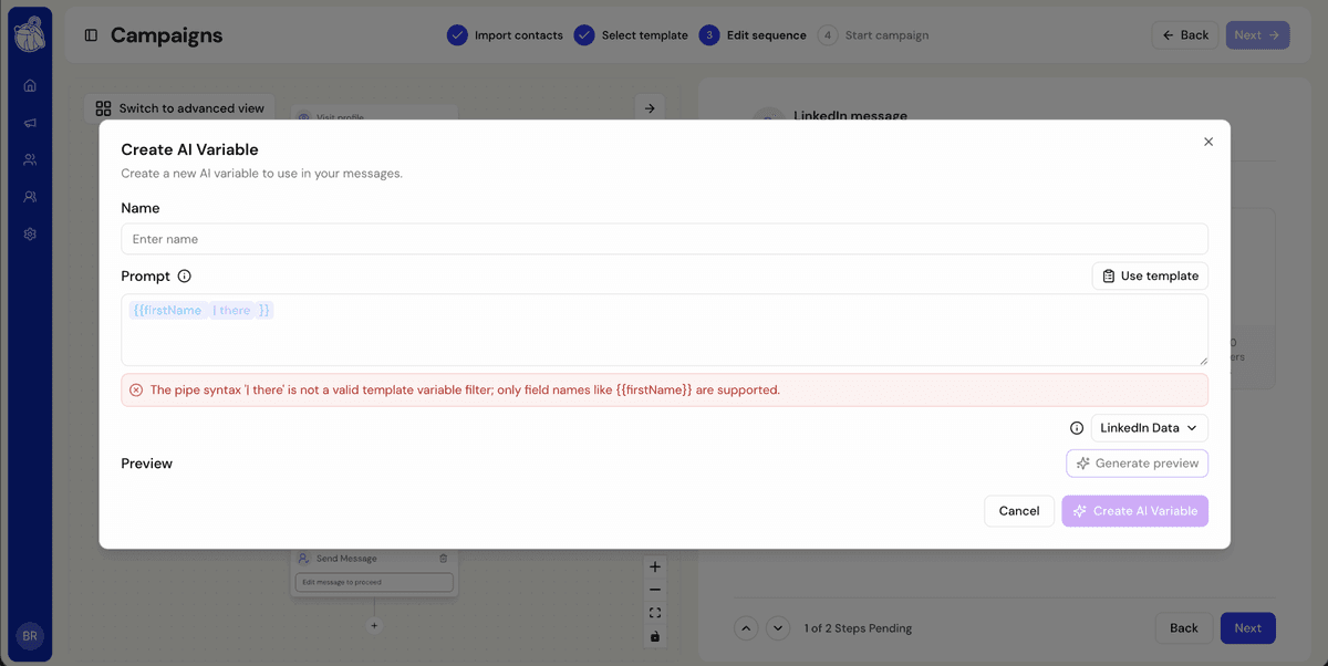 AI Variables - Personalized LinkedIn Messages at Scale