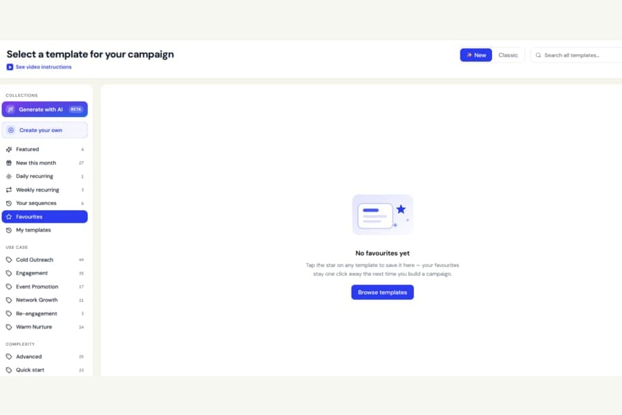 Sort and filter templates in the campaign gallery screenshot