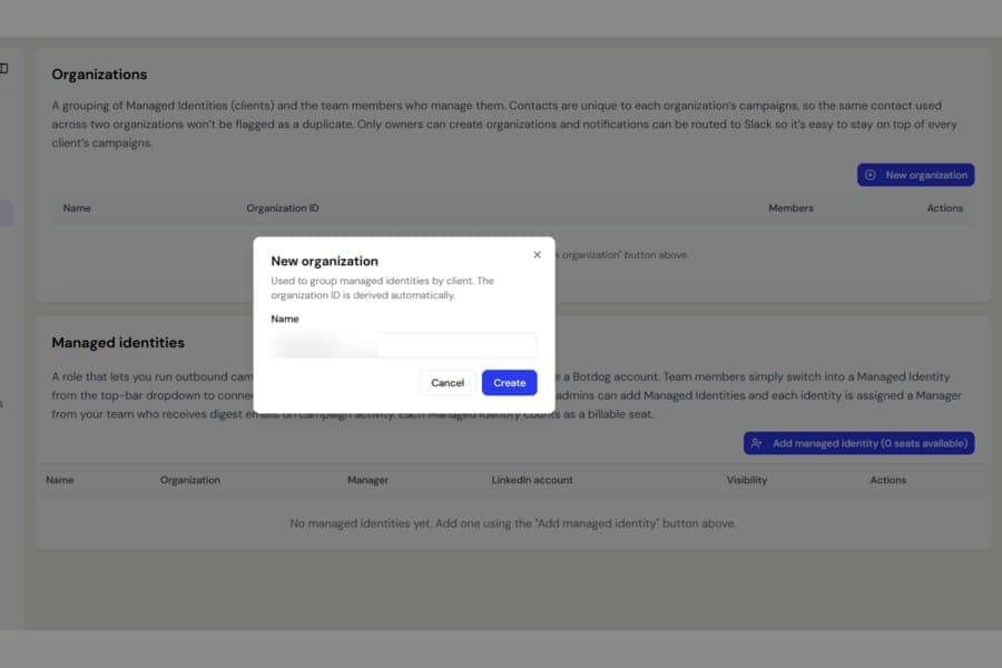 You can now create your first organization without setting up a team first screenshot
