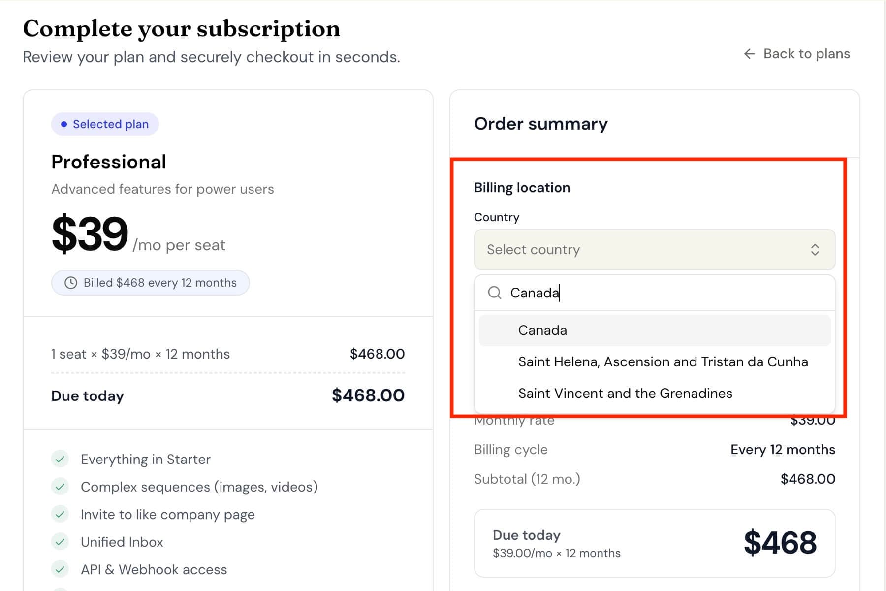 We've fixed searching for your country at checkout screenshot